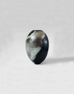 handmade French ceramic vase, with a smoky, natural finish, crafted by Karen Swami, designed by French ceramist, ceramic piece shows luxury pottery techniques, through a raw, organic look, luxury ceramic gifts, French pottery collections