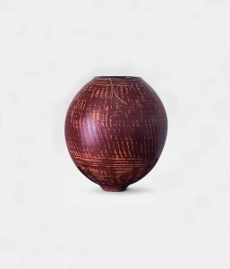 handmade ceramic vase, crafted in France, featuring a rustic red glaze, fine kintsugi-style detail, beautiful piece of luxury pottery, perfect for home decor or as a collectible artisan ceramic