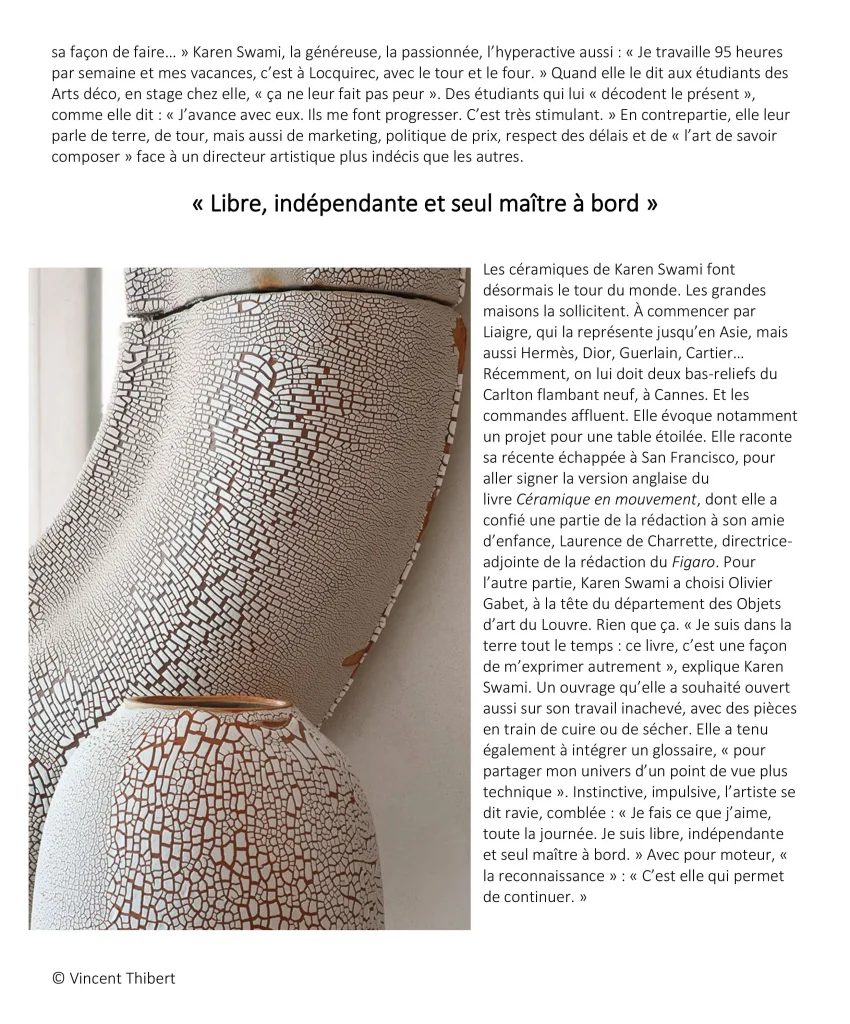 press ceramics en mouvement paris, on the occasion of the release of her book céramique en mouvement, karen swami reflects on her journey, influences, and four exhibitions between paris and the united states, celebrating a body of work at the crossroads of craftsmanship and contemporary art