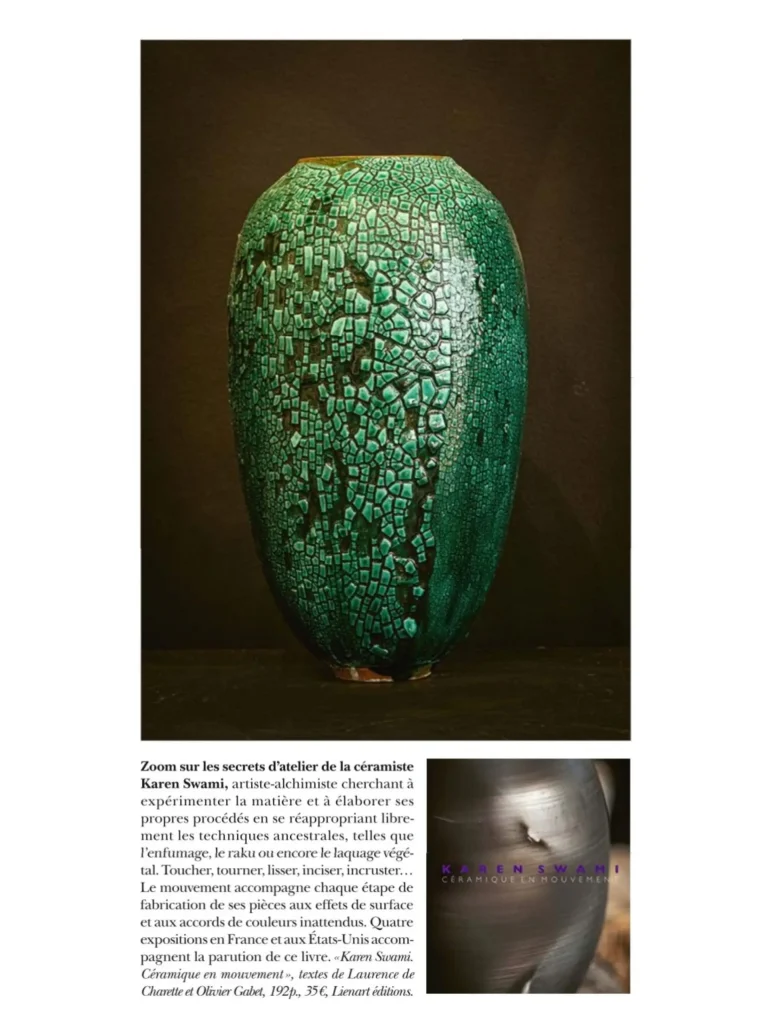 press ceramics paris, ceramic exhibition in paris, new address in paris, an exhibition of contemporary ceramics, opening of the gallery, a new space near the jardin du luxembourg, dialogue between art and craft, creations with smoky and gilded glazes, vases with pure lines and contrasting textures, double success for the ceramist karen swami