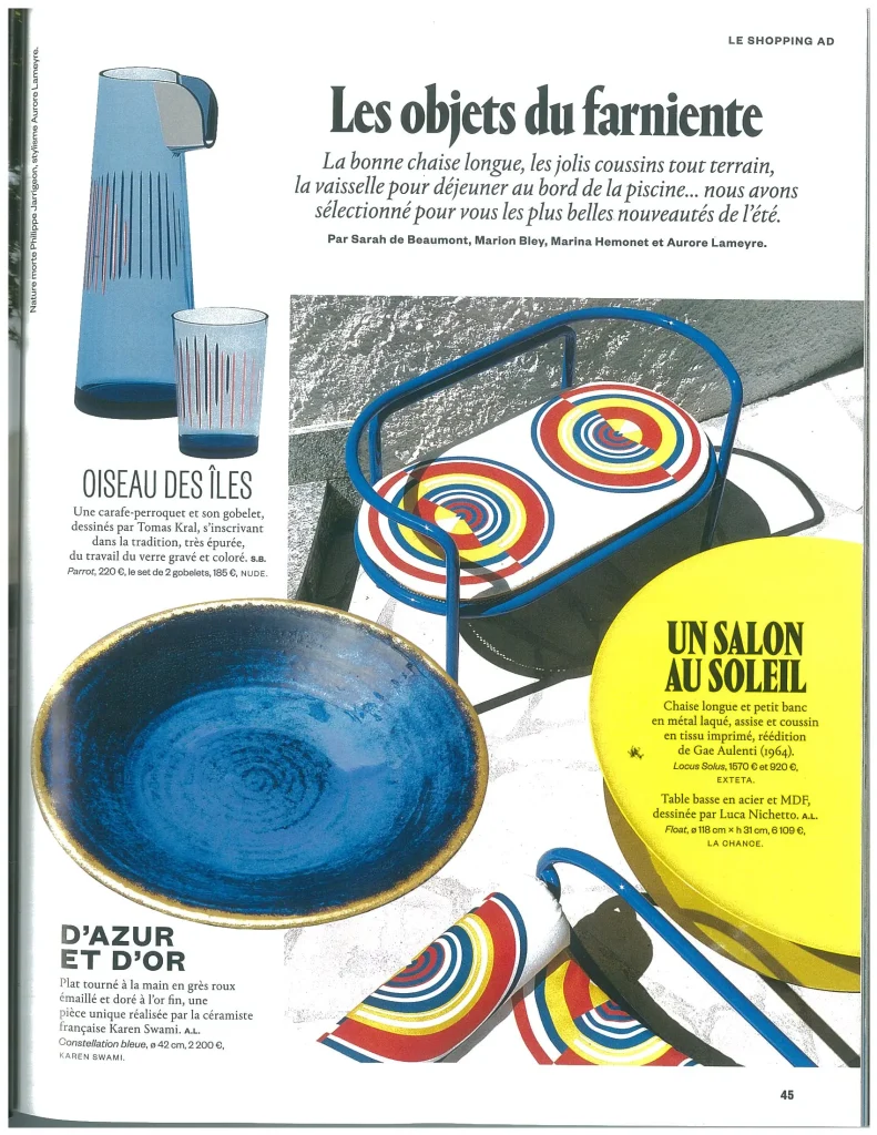 press review pottery, ceramics by karen swami in ad inspirations special edition, mineral vases with crackled glaze, contemporary stoneware, handmade, parisian creation, art pottery 2017
