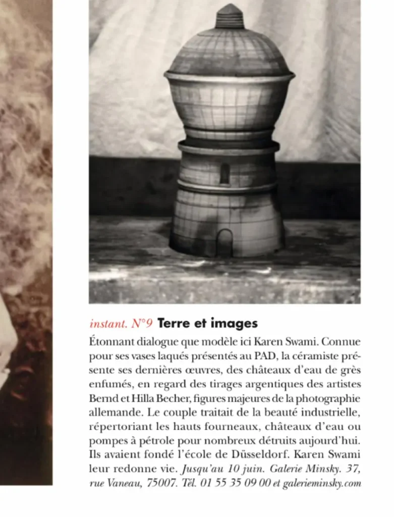 press ceramics paris, ceramics in paris, work exhibited at galerie minsky, creation by karen swami
