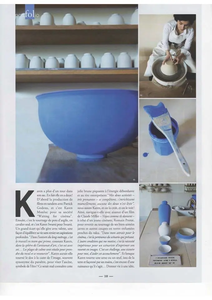 press contemporary ceramics, contemporary ceramics in paris, ceramist karen swami shapes unique handmade pieces, between tradition and design, a parisian creation in stoneware, pigments and pure forms, featured in côté paris in 2015