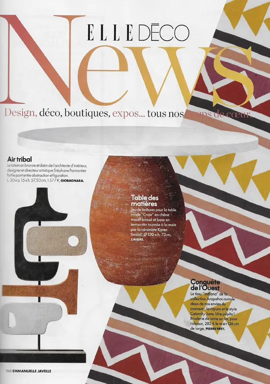press contemporary ceramics, elle deco june 2018 cover, ceramist karen swami illustrating the union between interior design and parisian artisanal craftsmanship