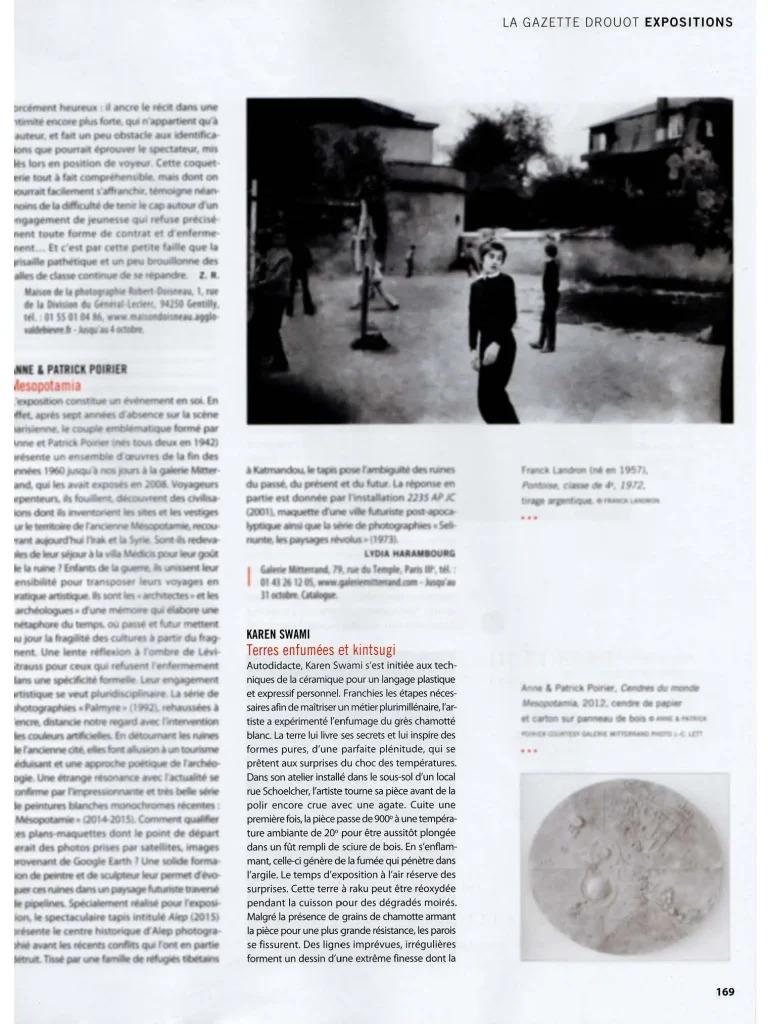 press article ceramics, turned smoked and polished stoneware egg, creation by karen swami, unique piece, kintsugi with plant-based lacquer and gold, galerie minsky paris, art pottery, handmade, parisian creation 2015