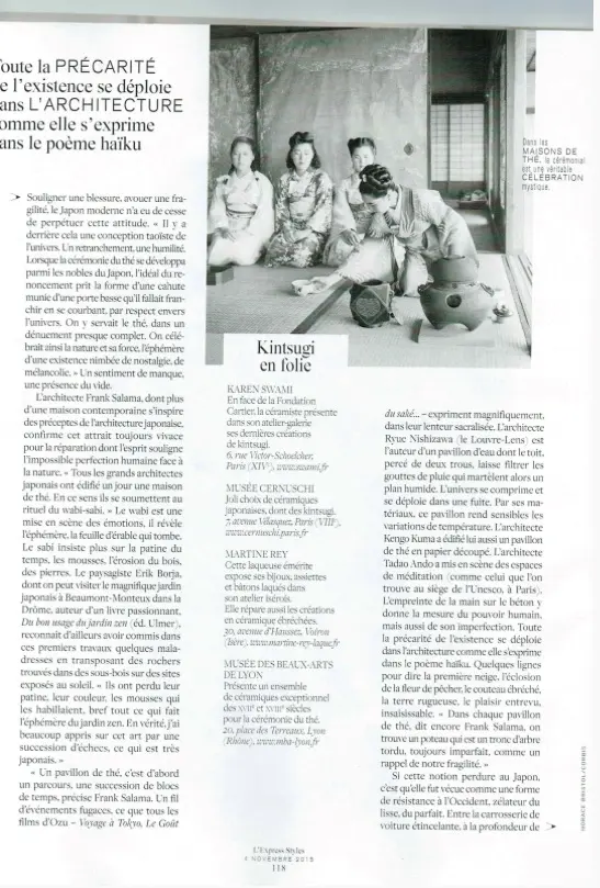 press ceramics paris, kintsugi craze, karen swami at fondation cartier and musée cernuschi, contemporary art pottery, handmade, parisian creation, ceramic press article