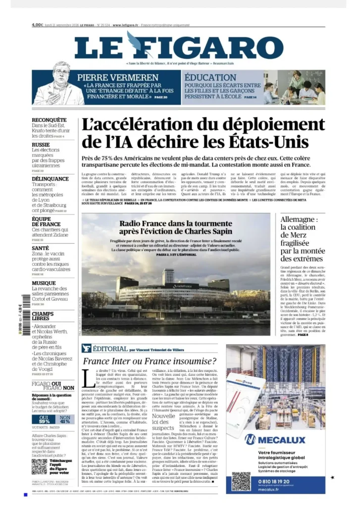 Une du Figaro du 21 septembre 2026, édition comprenant un article sur Fine Arts Paris et la participation de Karen Swami.